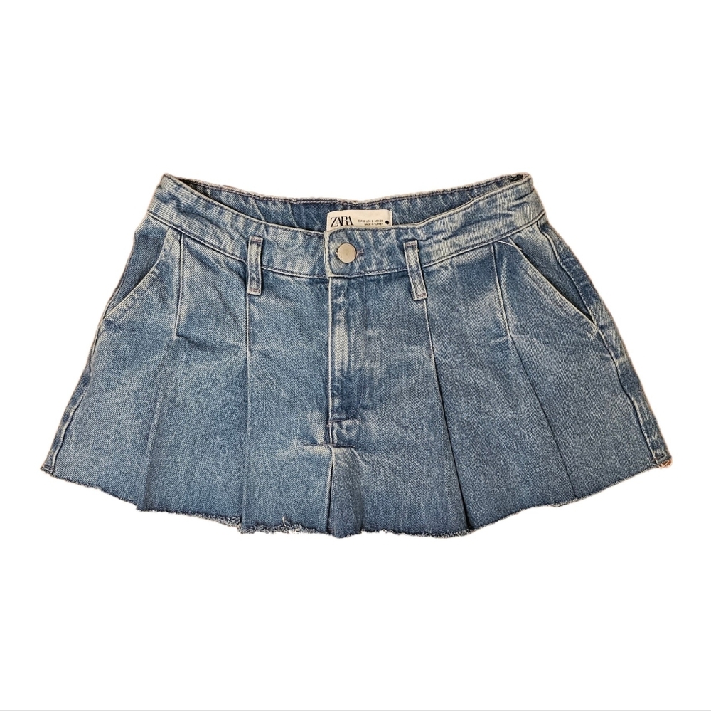Zara Blue Denim Mini Pleated Skirt
